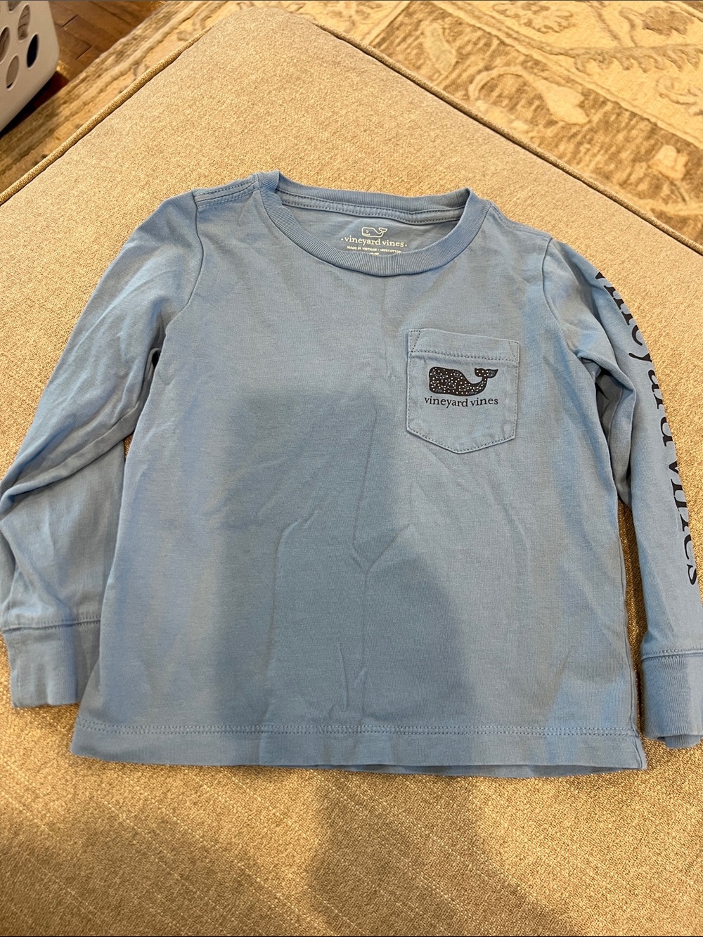 Vineyard Vines Kids Long-Sleeve Pocket Tee in Dusty Blue